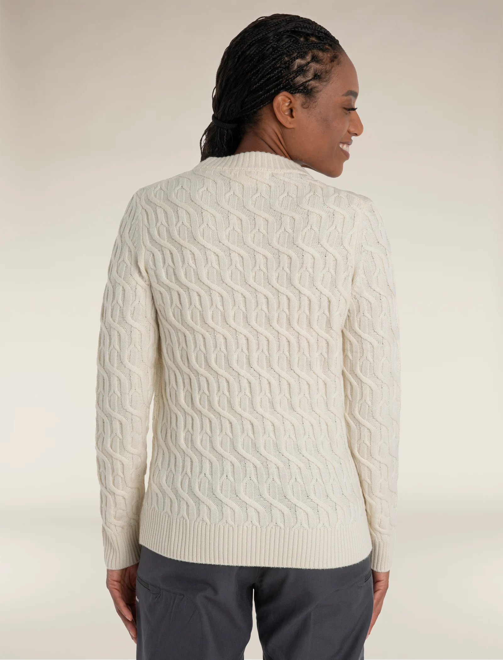 Women's Merino Cable Knit Crew Sweater - Image 2